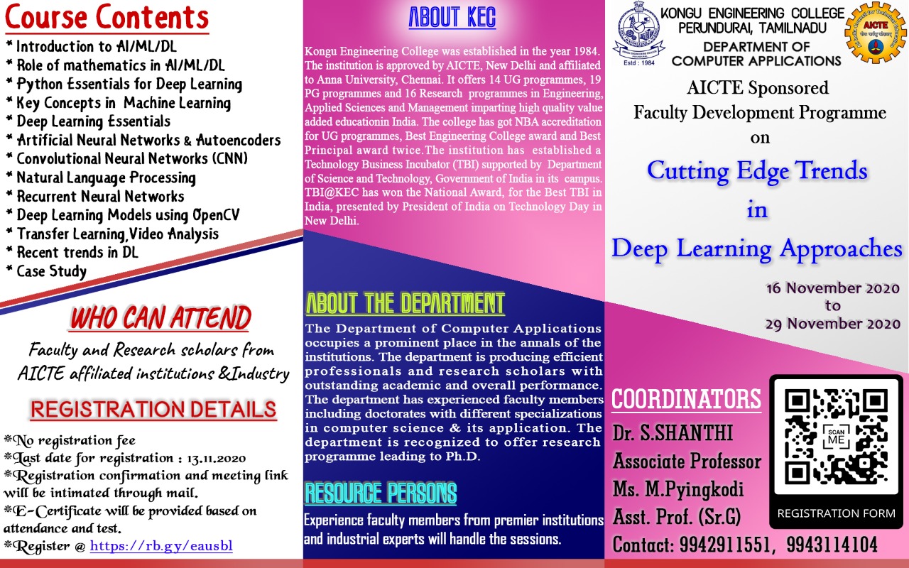 AICTE Sponsored Faculty Development Programme on Cutting Edge Trends in Deep Learning Approaches 2020